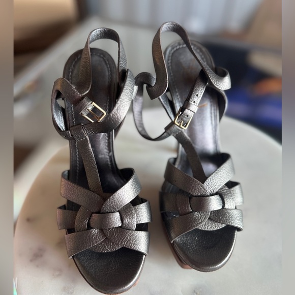Ysl Saint Laurent Metallic Leather Tribute Sandals 36 - Picture 6 of 15